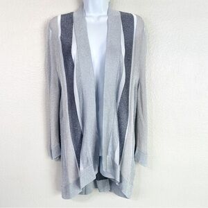Chico’s Silver Metallic Open Front Mesh Knit Sweater Cardigan Size L/12